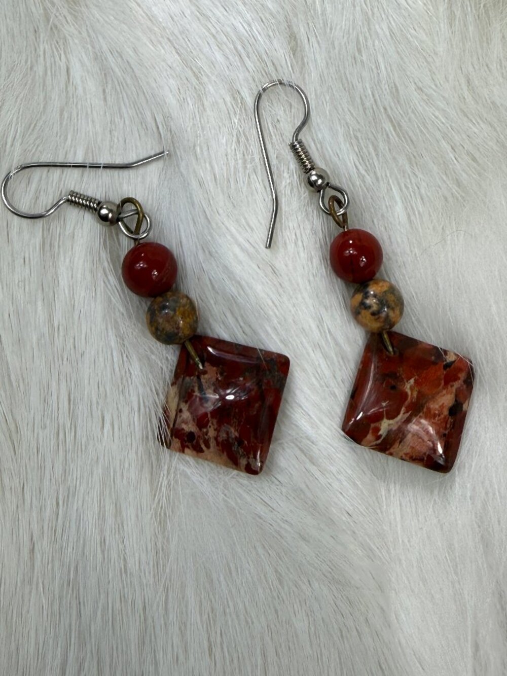 Red Jasper Stone Beaded Dangle & Drop Pierced Earrings 1.5"